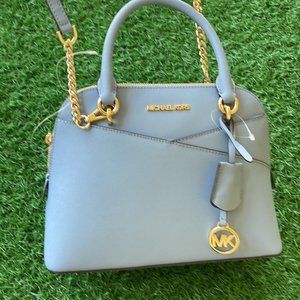 Michael Kors Jet Set Travel Medium Dome Satchel Crossbody Leather Chambray